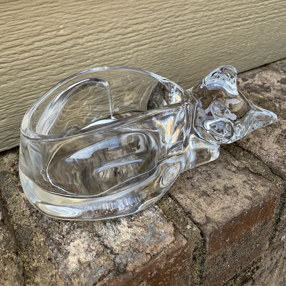Vintage Clear Glass Cat Planter